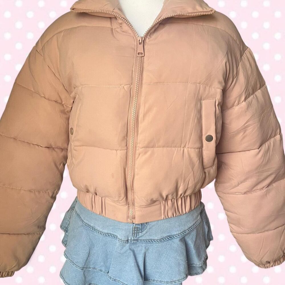 Fashion Nova Women's Pink Cropped Puffer Jacket